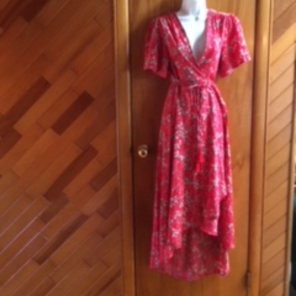 Misguided - Red Floral Wrap Around High Low Midi